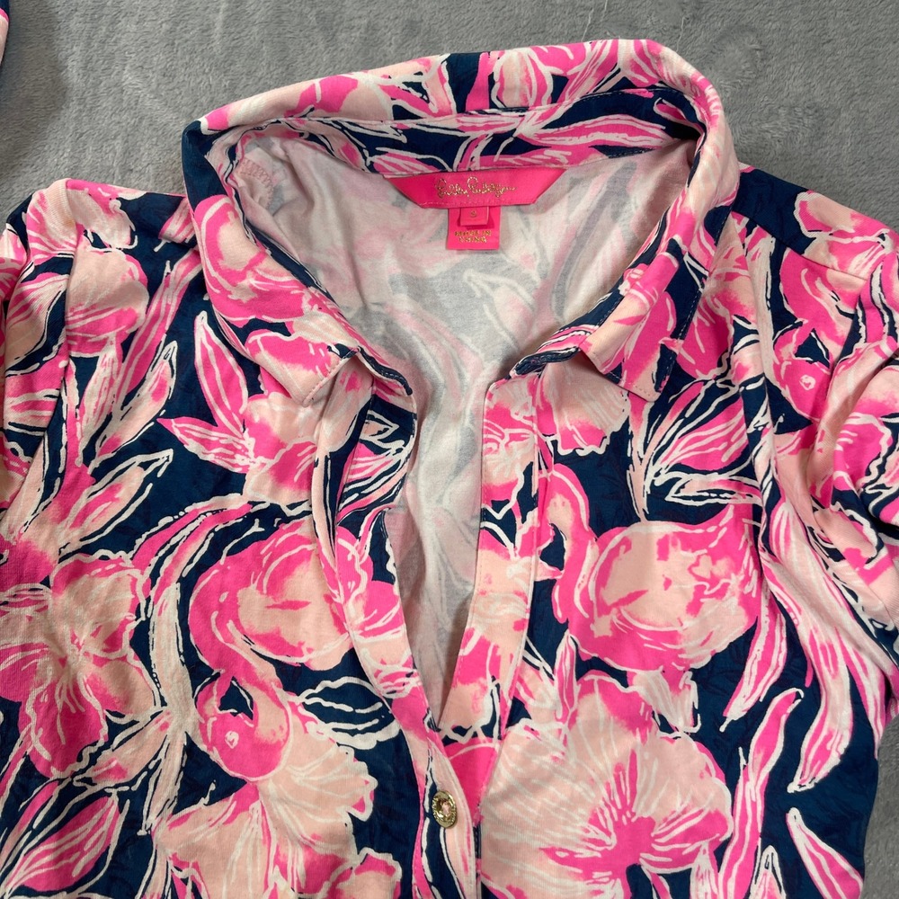Lilly Pulitzer Pink Navy Floral Flamingo Maxi Dress Long Sleeve Small - Picture 5 of 8